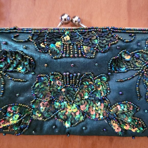 Bisou Bisou Emerald Green Beaded Clutch Evening Bag - Picture 8 of 13